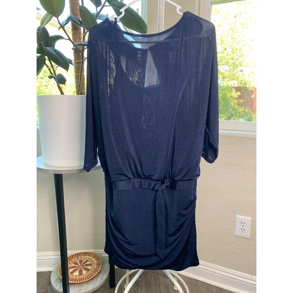 WHBM Navy Blousen Short Dress Size M NWOT Stretch Pullover Wrap 7174 Dolman - Picture 9 of 10